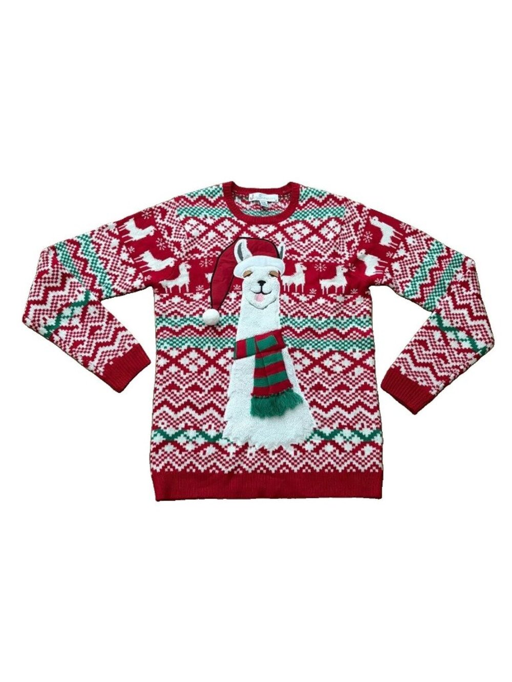 Jolly Sweaters Llama Men’s Medium Christmas Holiday Red White Green Sweater